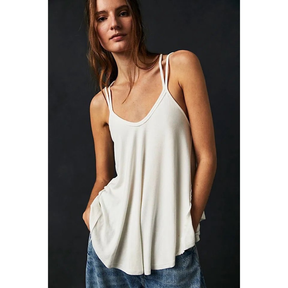 Free People We The Free Ivory Ribbed Strappy Back Flowy Tank Top Small